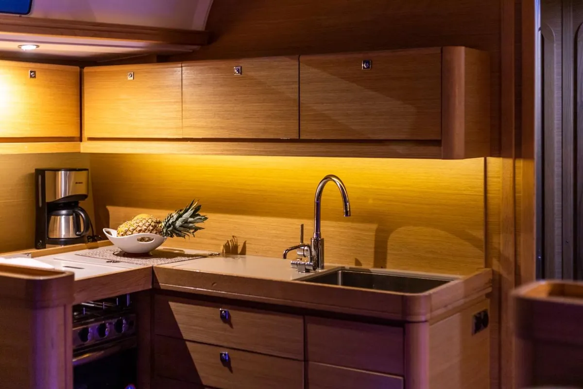 Galley of Silia, a Dufour 460 sailboat at Municipal Unit of Lefkada, Greece