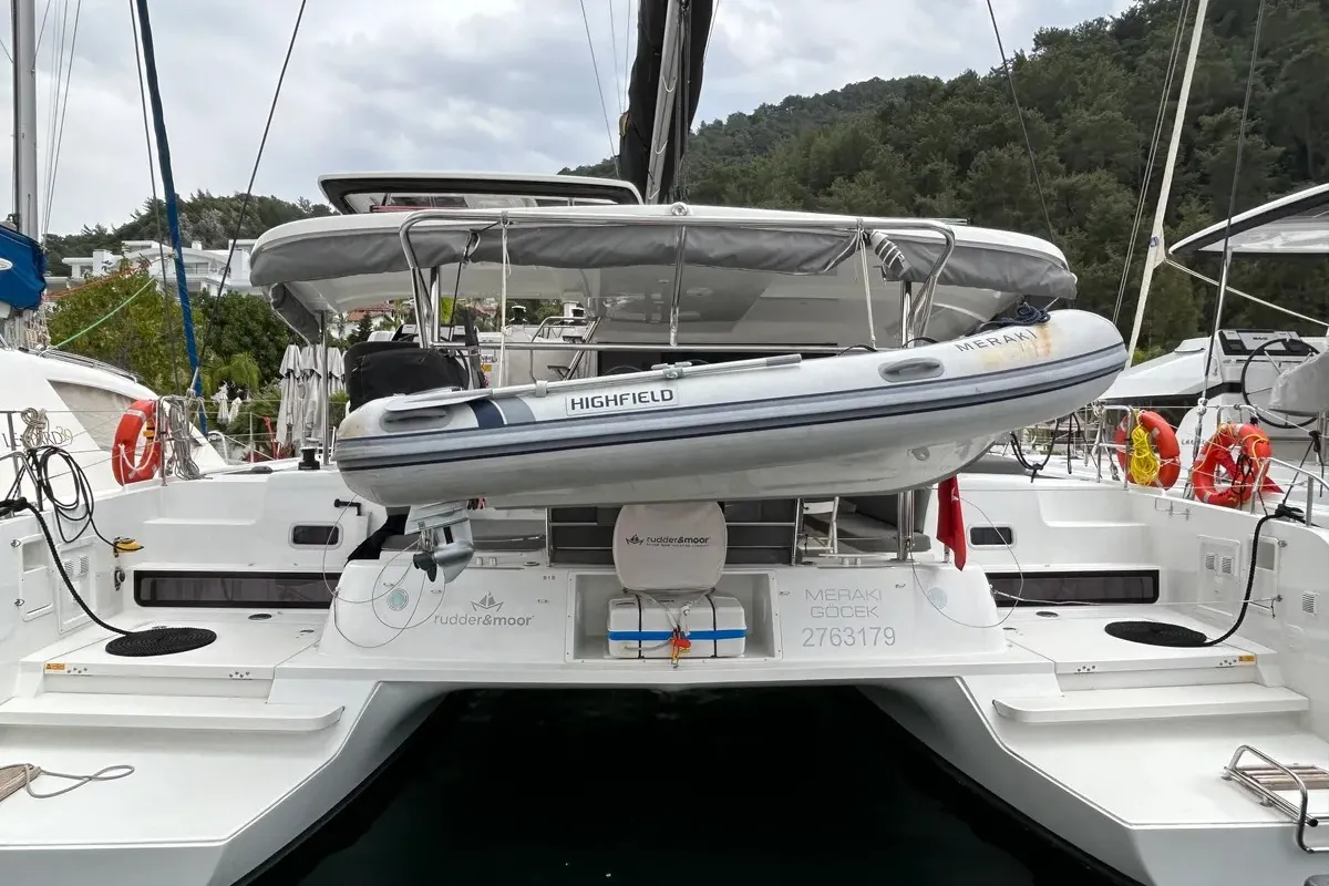 Deck of Meraki, a Lagoon 42 catamaran at Fethiye, Turkey