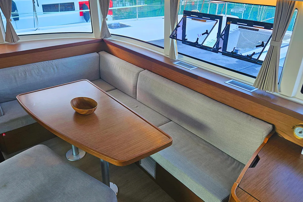Salon of Meraki, a Lagoon 42 catamaran at Fethiye, Turkey