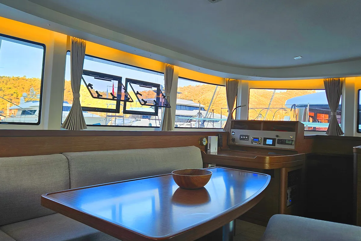 Salon of Meraki, a Lagoon 42 catamaran at Fethiye, Turkey