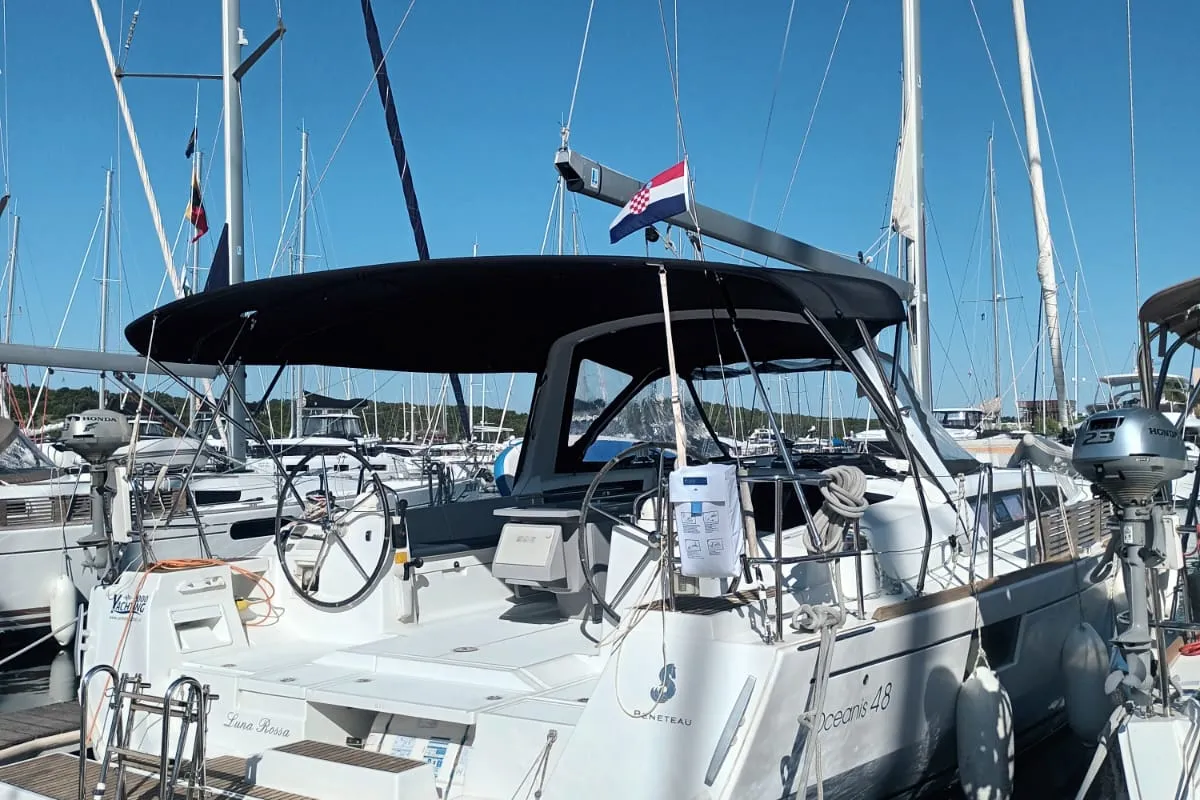 Cockpit of Luna Rossa, a Beneteau Oceanis 48 sailboat at Šibenik, Croatia