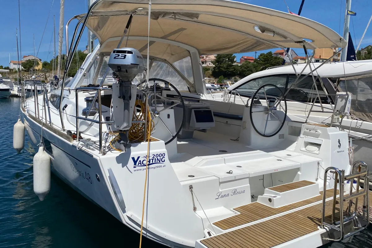Cockpit of Luna Rossa, a Beneteau Oceanis 48 sailboat at Šibenik, Croatia