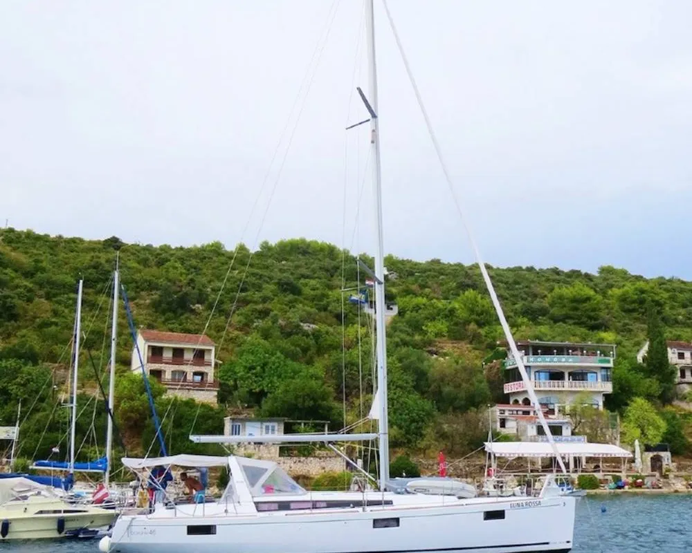 Exterior view of Luna Rossa, a Beneteau Oceanis 48 sailboat at Šibenik, Croatia