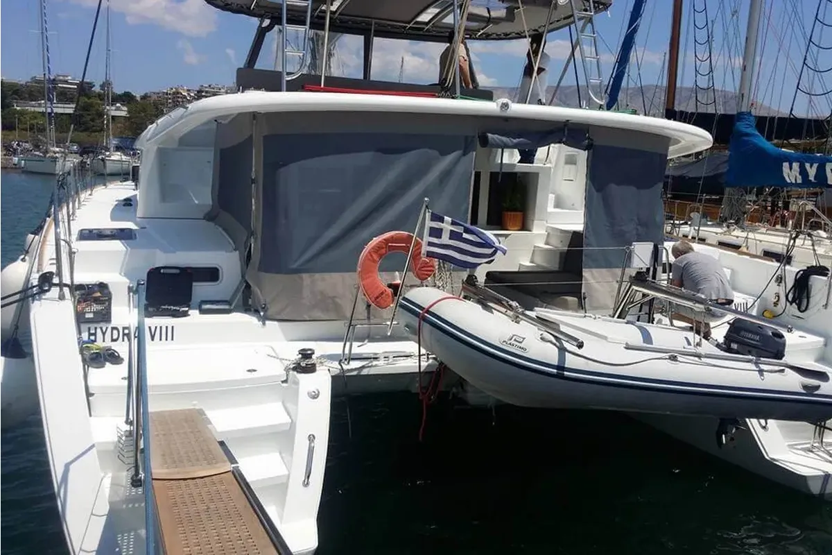 Hydra VIII, a Lagoon 450 Fly catamaran at Athens, Greece