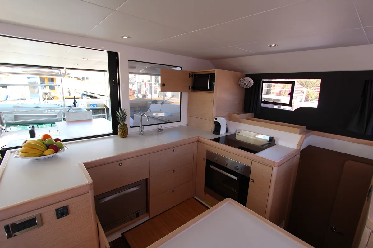 Galley of Amelie, a Dufour Catamaran 48 catamaran at Cecina, Italy