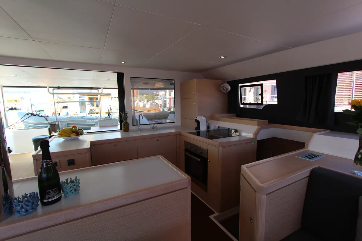 Galley of Amelie, a Dufour Catamaran 48 catamaran at Cecina, Italy