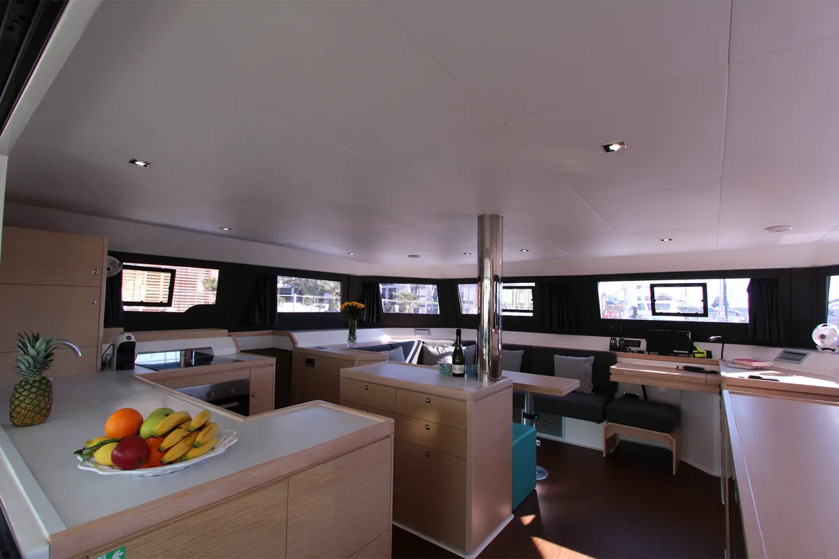 Salon of Amelie, a Dufour Catamaran 48 catamaran at Cecina, Italy