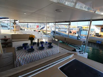 Deck of Amelie, a Dufour Catamaran 48 catamaran at Cecina, Italy