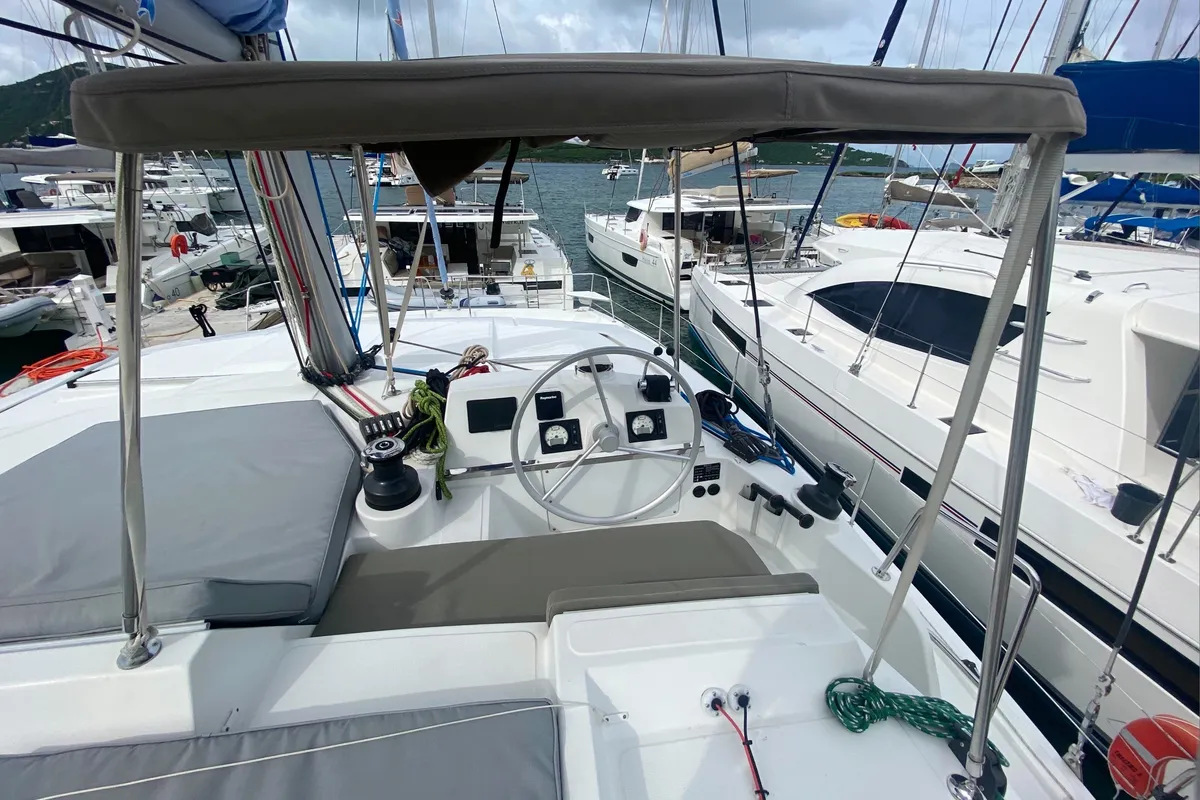 Cockpit of Bali 4.2, a catamaran at Road Town, British Virgin Islands