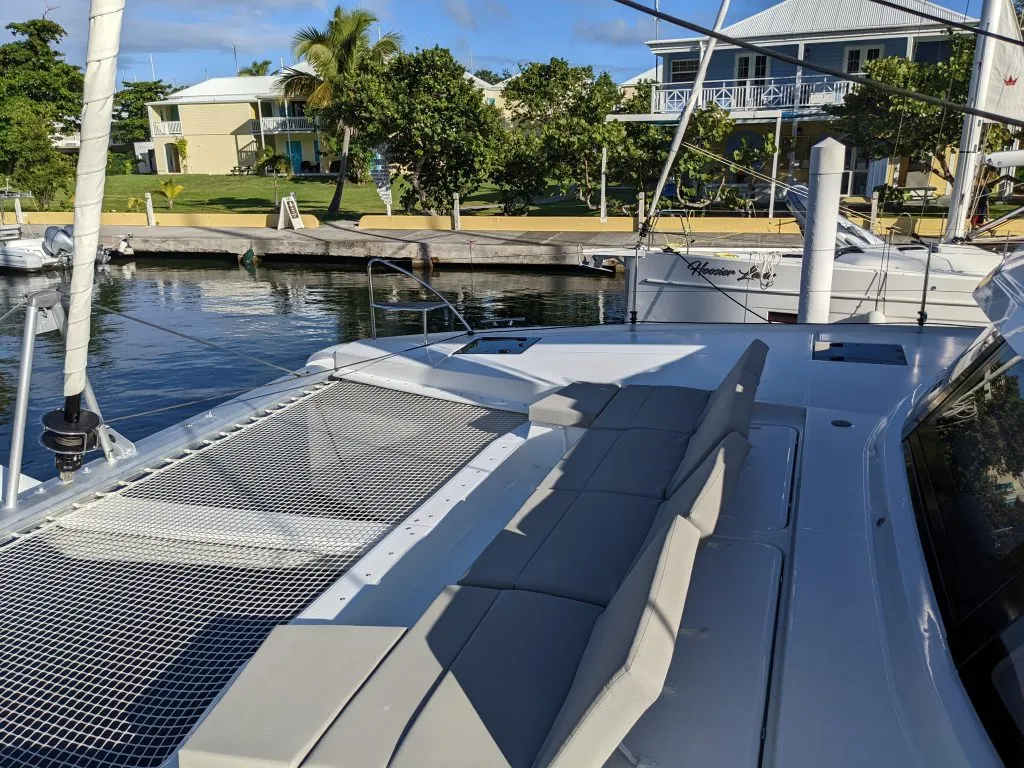 Deck of Free To Be, a Fountaine Pajot Elba 45 catamaran at Road Town, British Virgin Islands
