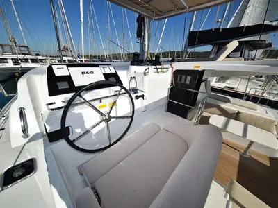Cockpit of Cuzamen, a Lagoon 42 catamaran at Sukošan, Croatia