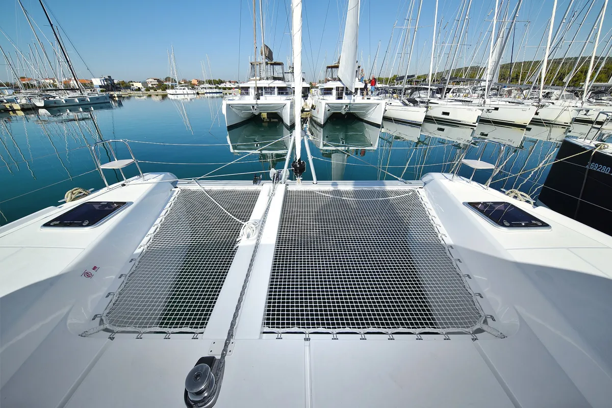 Exterior view of Cuzamen, a Lagoon 42 catamaran at Sukošan, Croatia