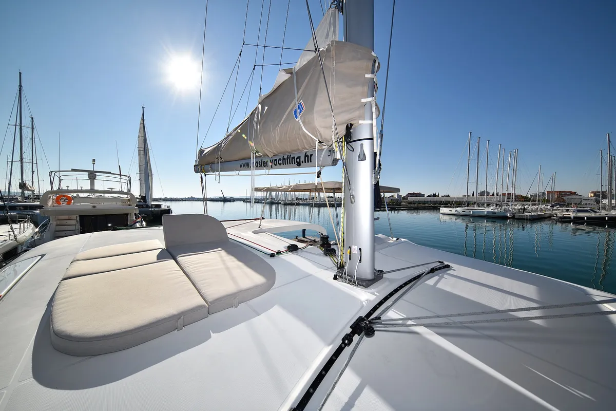 Deck of Cuzamen, a Lagoon 42 catamaran at Sukošan, Croatia