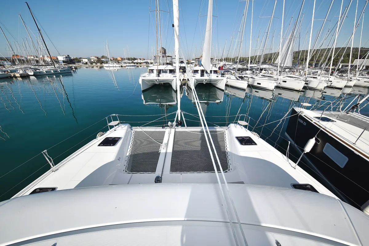 Exterior view of Cuzamen, a Lagoon 42 catamaran at Sukošan, Croatia