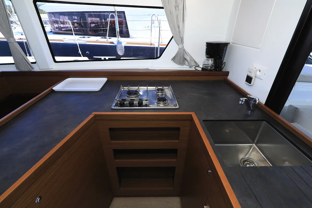 Galley of Cuzamen, a Lagoon 42 catamaran at Sukošan, Croatia