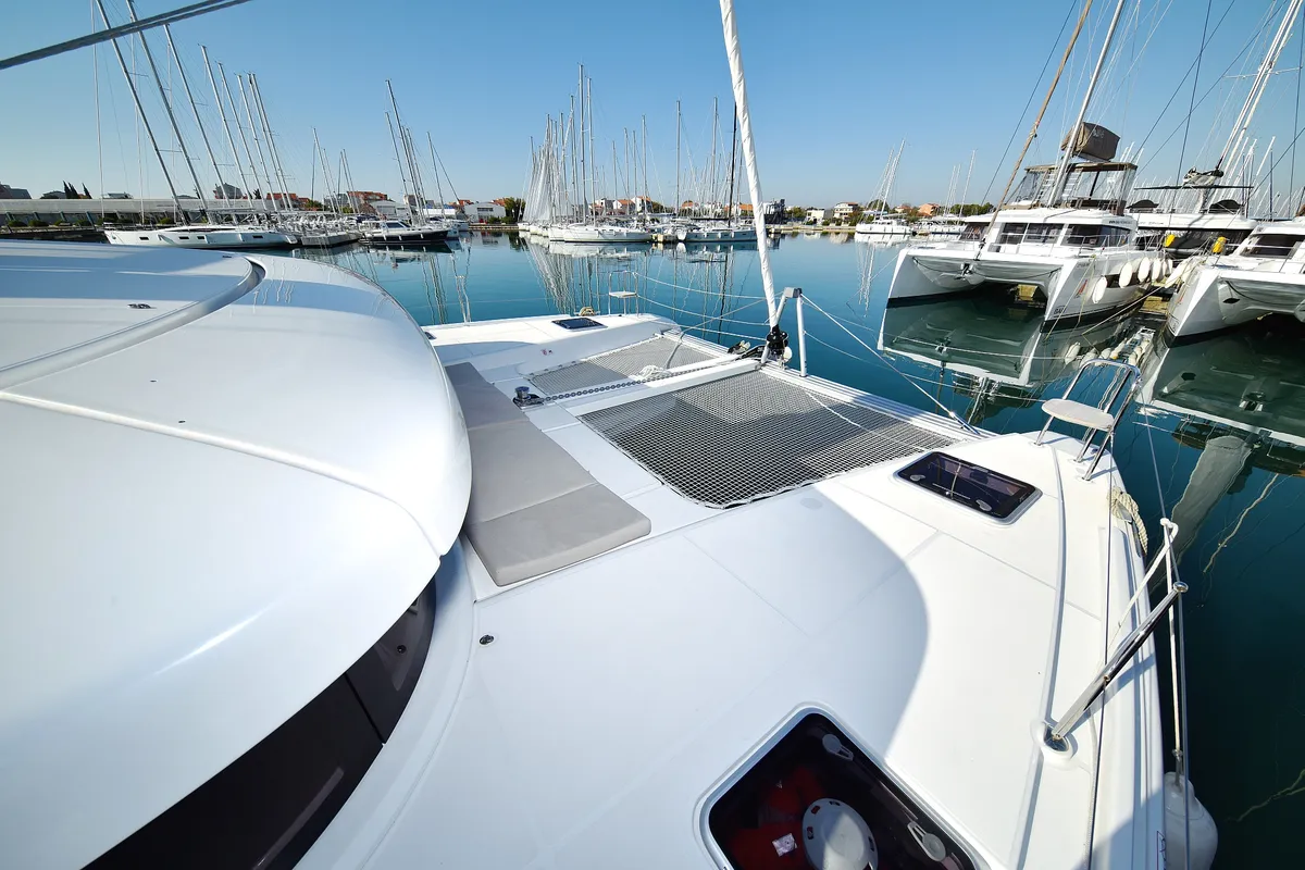 Deck of Cuzamen, a Lagoon 42 catamaran at Sukošan, Croatia