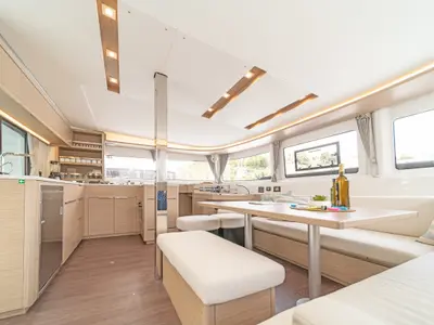 Salon of First Care, a Lagoon 46 catamaran at Skradin, Croatia