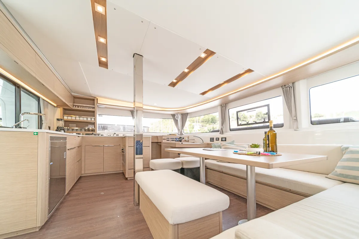 Salon of First Care, a Lagoon 46 catamaran at Skradin, Croatia