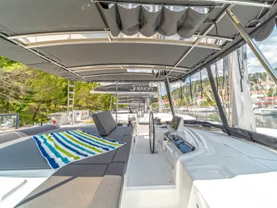 Cockpit of First Care, a Lagoon 46 catamaran at Skradin, Croatia