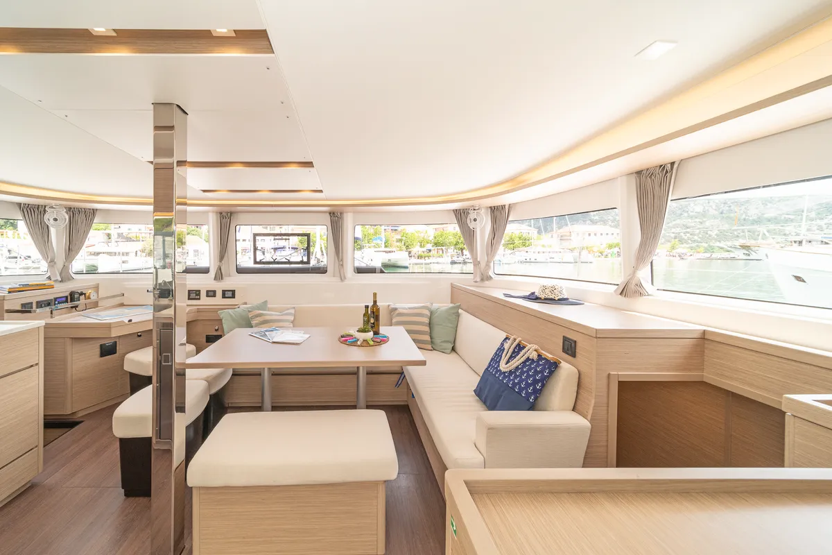 Salon of First Care, a Lagoon 46 catamaran at Skradin, Croatia