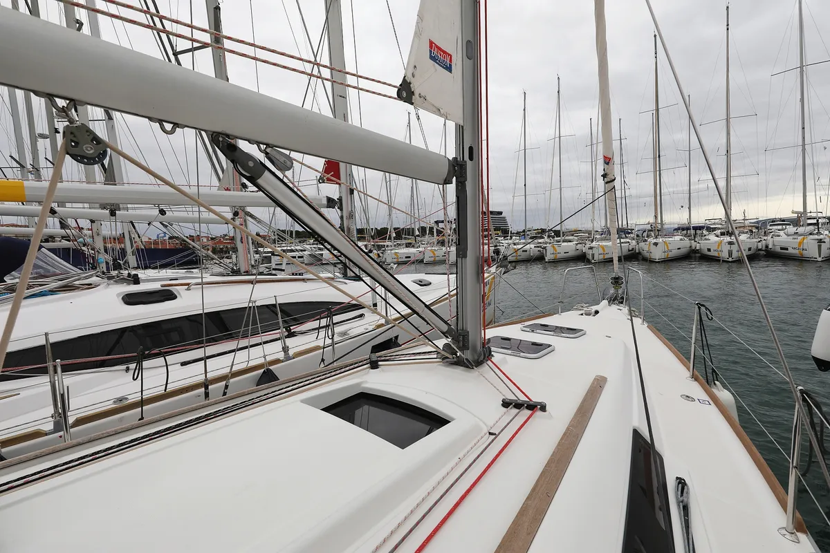 Deck of Caprice, a Beneteau Oceanis 34 sailboat at Grad Vodice, Croatia