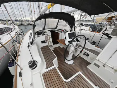 Cockpit of Caprice, a Beneteau Oceanis 34 sailboat at Grad Vodice, Croatia