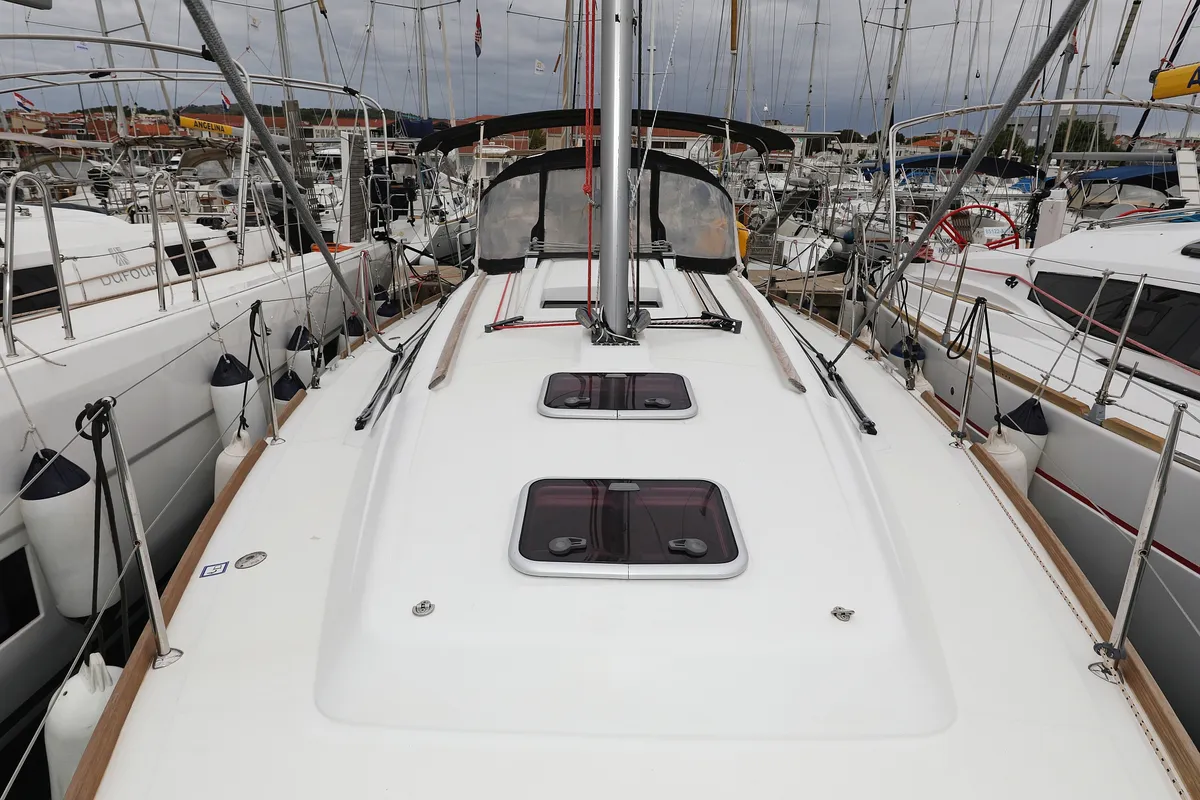 Deck of Caprice, a Beneteau Oceanis 34 sailboat at Grad Vodice, Croatia