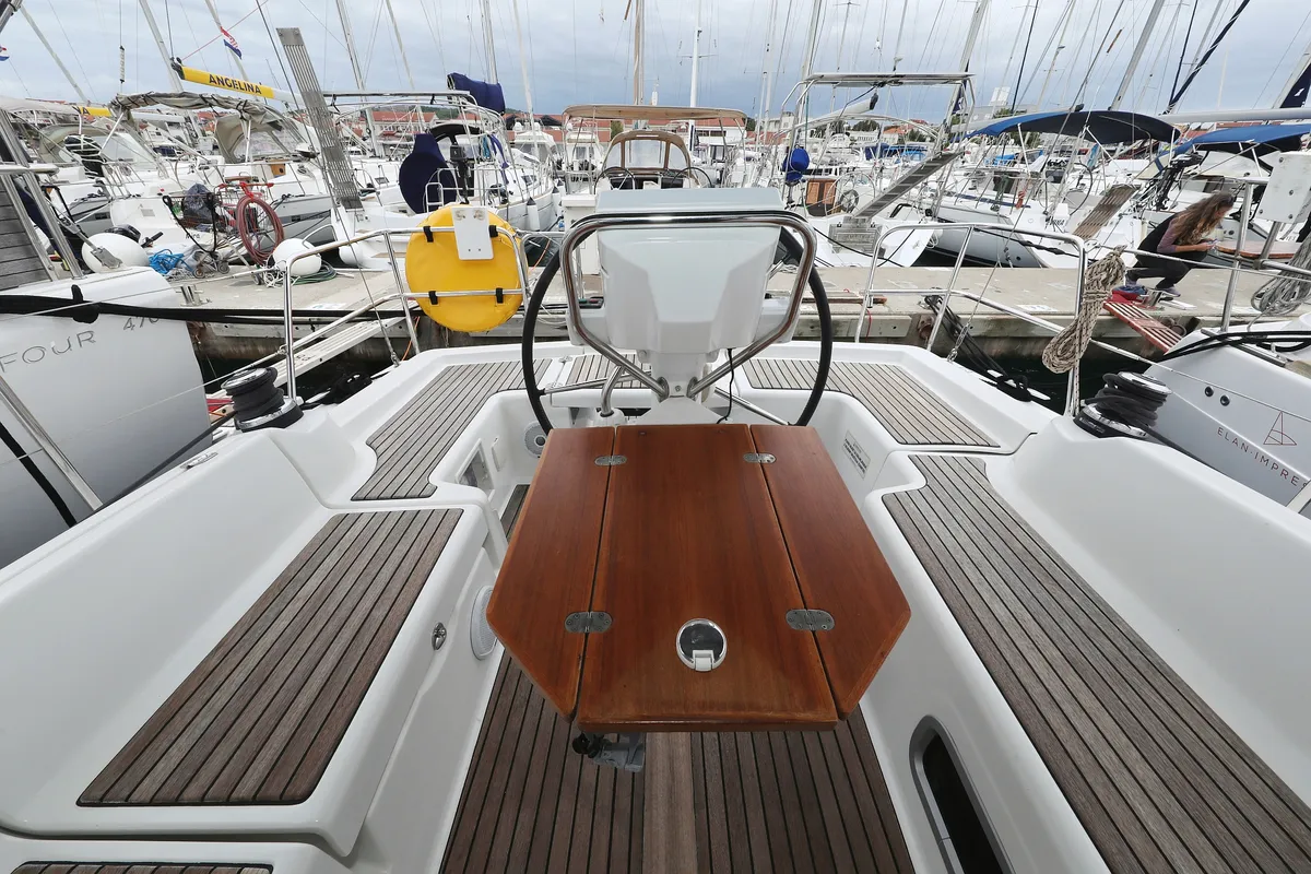 Cockpit of Caprice, a Beneteau Oceanis 34 sailboat at Grad Vodice, Croatia