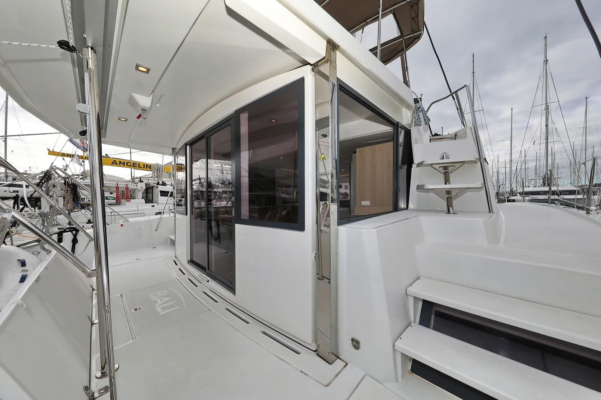 Deck of Tisia, a Bali 4.3 catamaran at Grad Trogir, Croatia