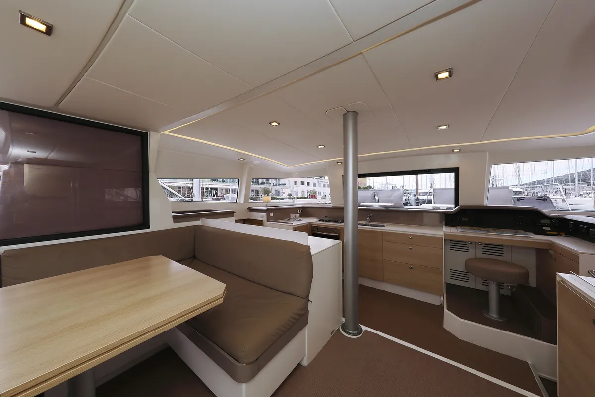 Salon of Tisia, a Bali 4.3 catamaran at Grad Trogir, Croatia