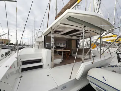 Deck of Tisia, a Bali 4.3 catamaran at Grad Trogir, Croatia