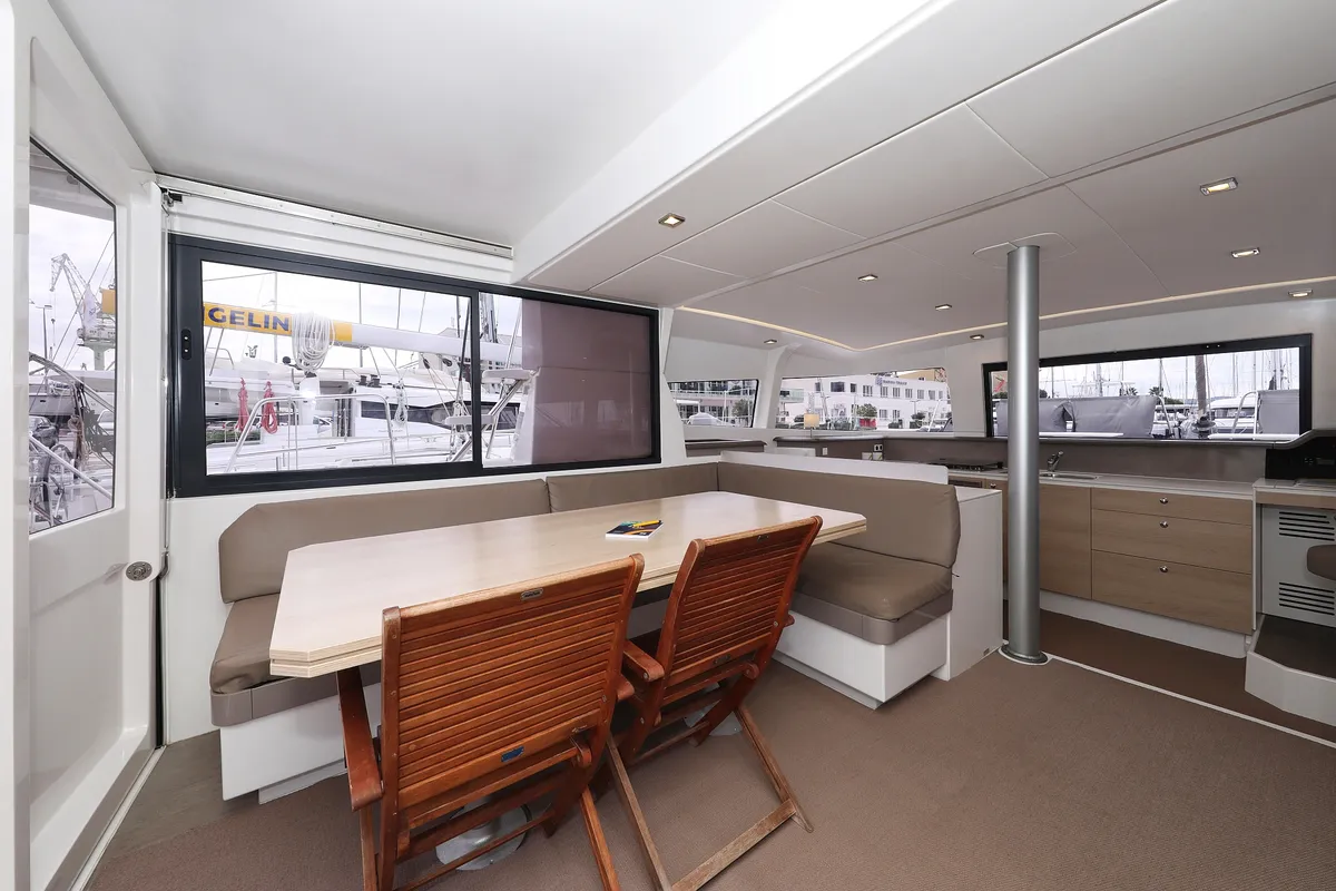Salon of Tisia, a Bali 4.3 catamaran at Grad Trogir, Croatia