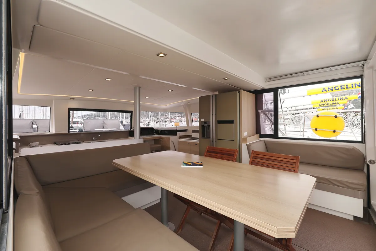 Salon of Tisia, a Bali 4.3 catamaran at Grad Trogir, Croatia