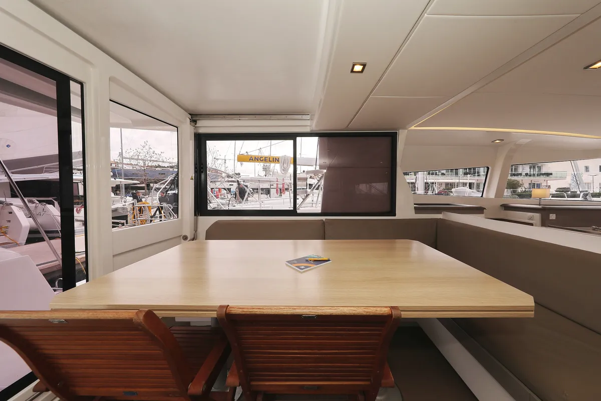 Salon of Tisia, a Bali 4.3 catamaran at Grad Trogir, Croatia