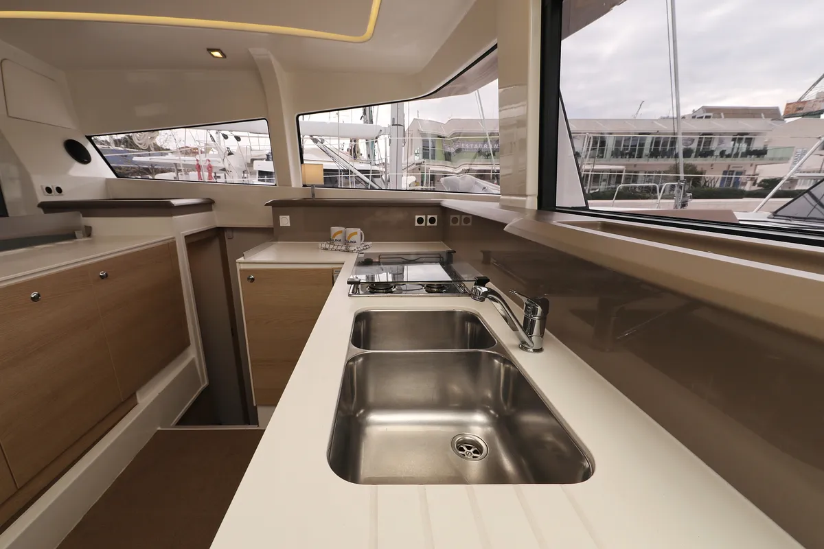 Galley of Tisia, a Bali 4.3 catamaran at Grad Trogir, Croatia