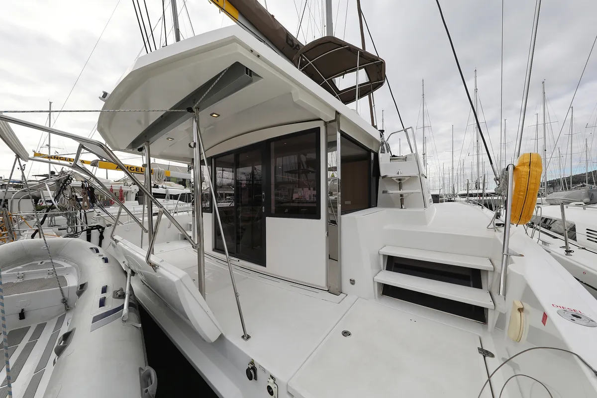 Deck of Tisia, a Bali 4.3 catamaran at Grad Trogir, Croatia