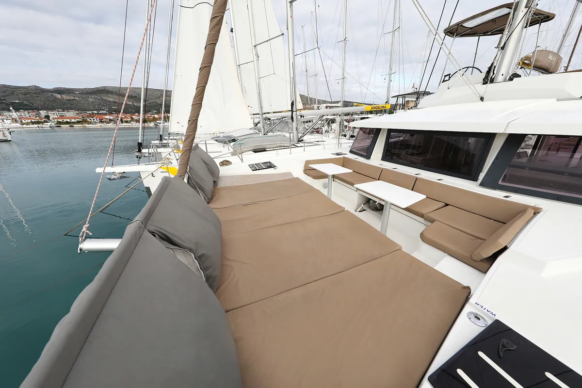 Deck of Tisia, a Bali 4.3 catamaran at Grad Trogir, Croatia