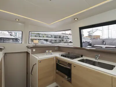 Galley of Tisia, a Bali 4.3 catamaran at Grad Trogir, Croatia