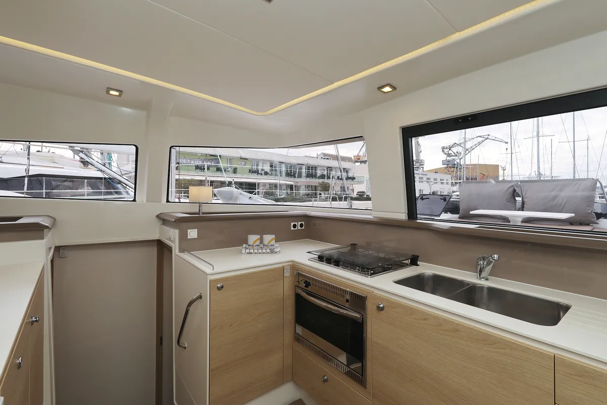 Galley of Tisia, a Bali 4.3 catamaran at Grad Trogir, Croatia