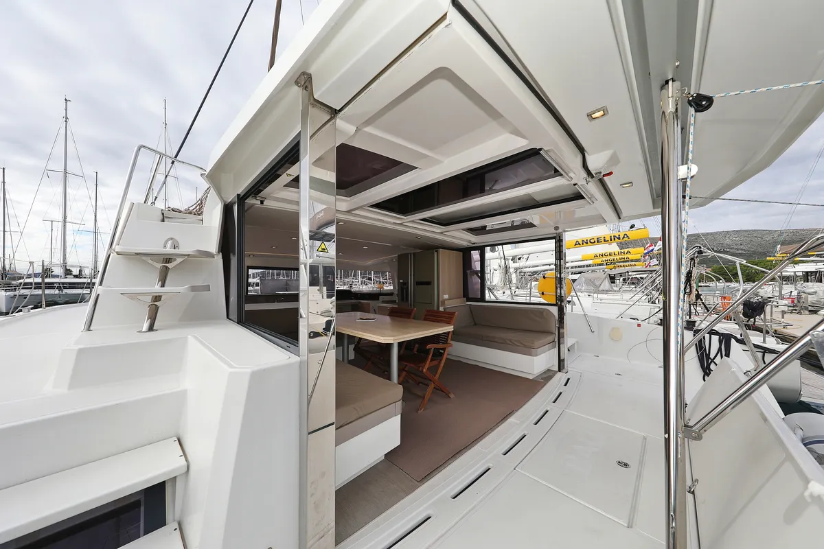 Deck of Tisia, a Bali 4.3 catamaran at Grad Trogir, Croatia