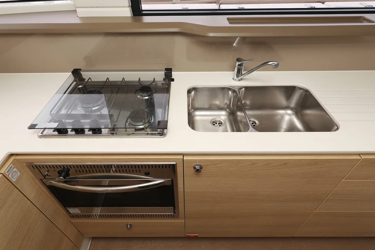 Galley of Tisia, a Bali 4.3 catamaran at Grad Trogir, Croatia