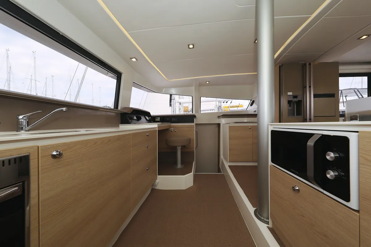 Galley of Tisia, a Bali 4.3 catamaran at Grad Trogir, Croatia
