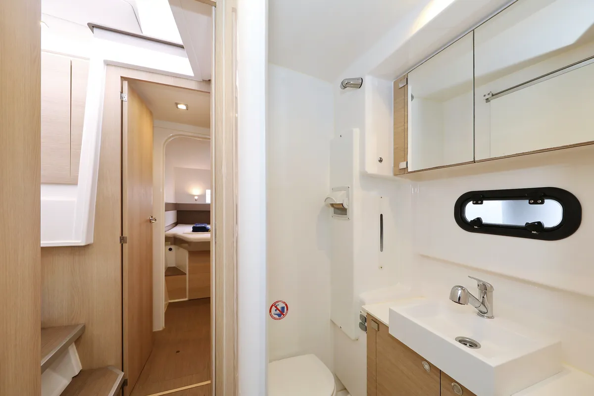 Head on Tisia, a Bali 4.3 catamaran at Grad Trogir, Croatia