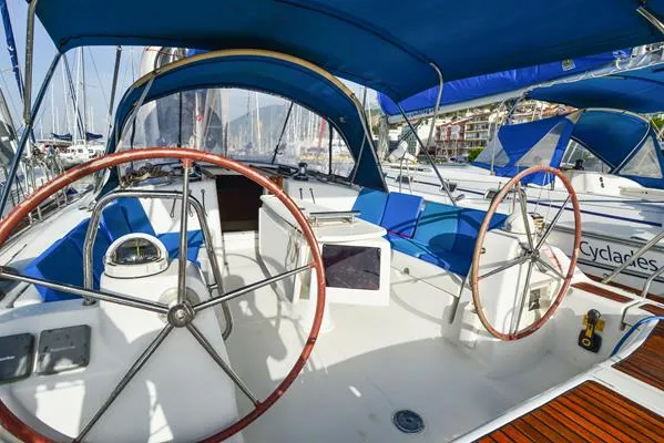 Cockpit of Soyamaje, a Beneteau Oceanis 43 sailboat at Fethiye, Turkey