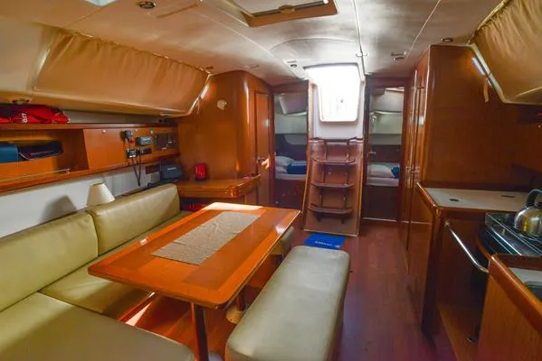 Salon of Soyamaje, a Beneteau Oceanis 43 sailboat at Fethiye, Turkey