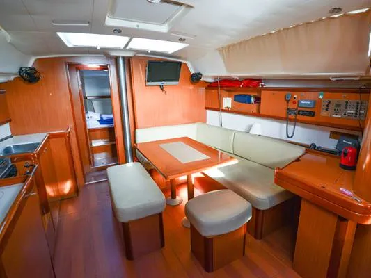 Salon of Soyamaje, a Beneteau Oceanis 43 sailboat at Fethiye, Turkey