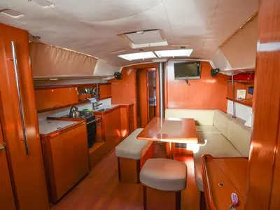 Salon of Soyamaje, a Beneteau Oceanis 43 sailboat at Fethiye, Turkey