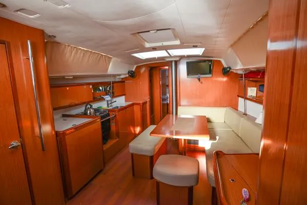 Salon of Soyamaje, a Beneteau Oceanis 43 sailboat at Fethiye, Turkey