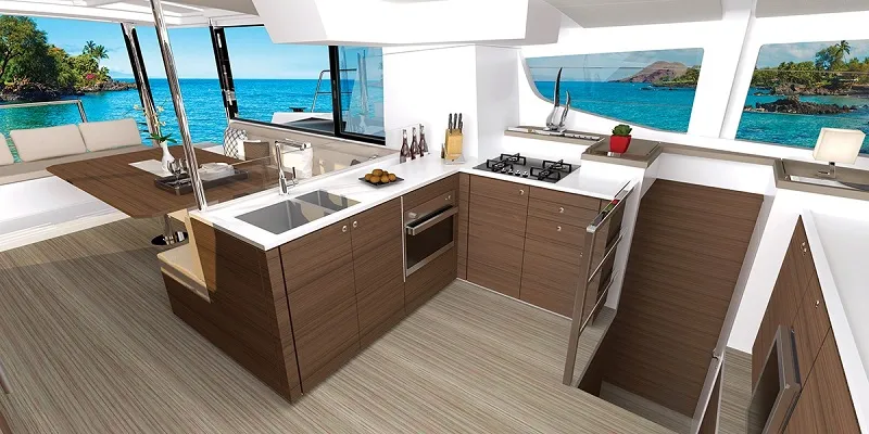 Galley of Cancelli del Cielo, a Bali 4.6 catamaran at Road Town, British Virgin Islands