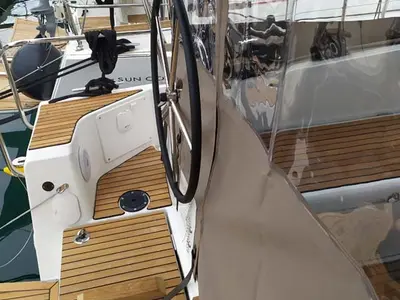 Deck of Bright Elli, a Jeanneau Sun Odyssey 380 sailboat at Trogir, Croatia